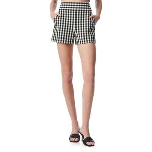 Alice + Olivia Donald High-Waist Gingham Shorts in Black & White